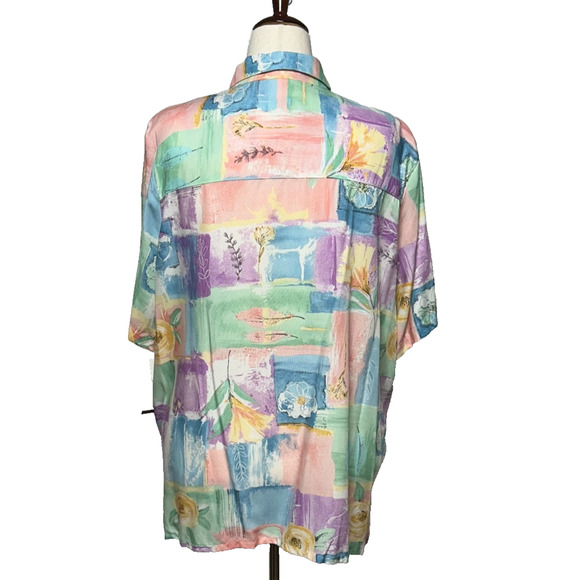 Alfred Dunner Top Women 24W Blue Purple Floral Button Up Short Sleeve Beachy NWT - Picture 2 of 9